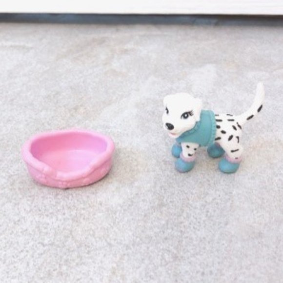 VINTAGE Polly Pocket Dog and Dog Bowl pet - Picture 1 of 4